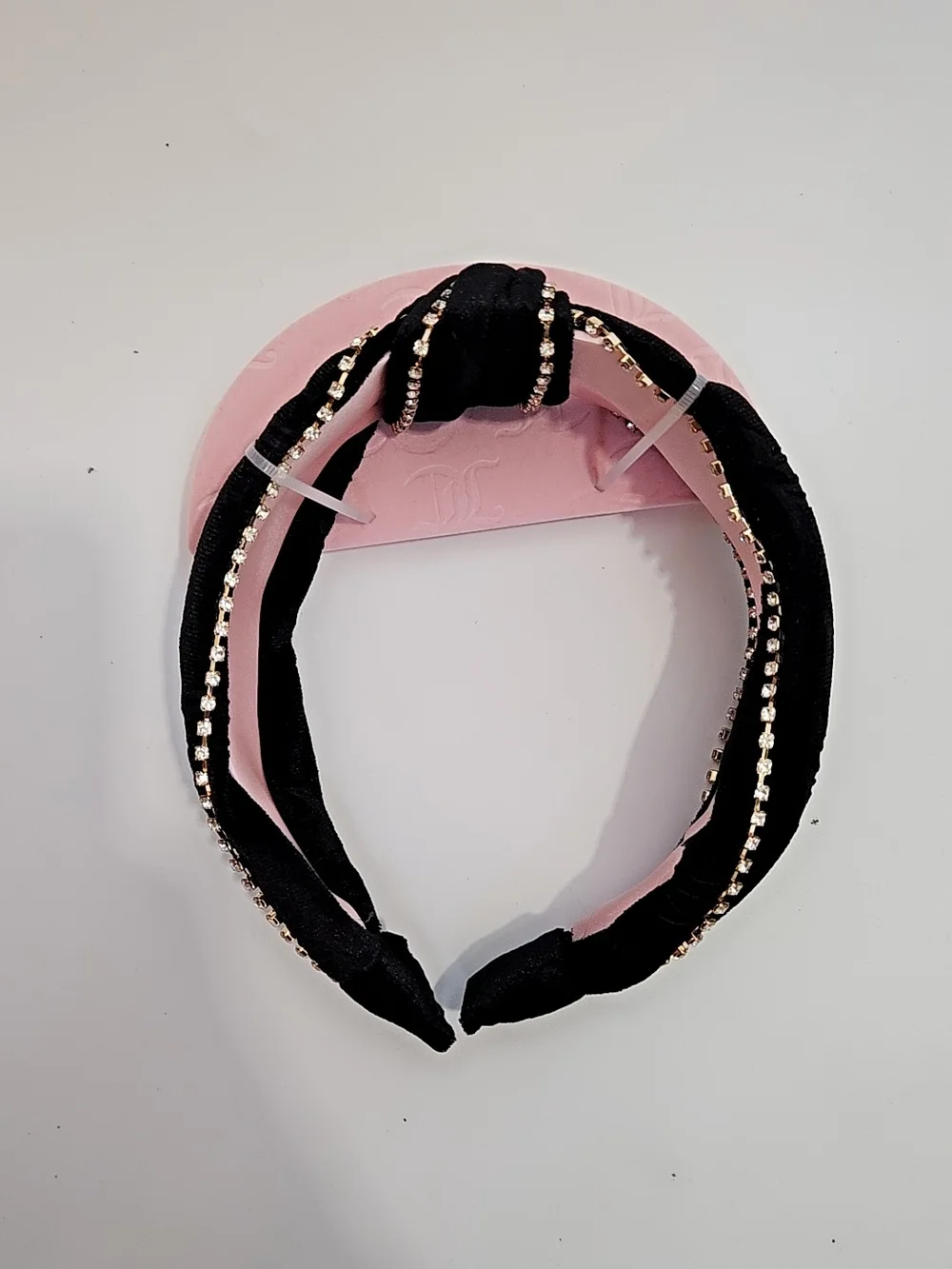 Juicy Couture Black Knotted Headband with Gold Rhinestone Trim